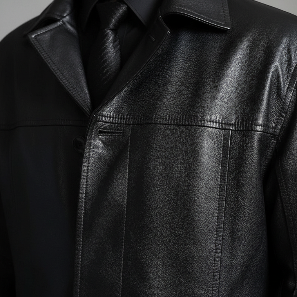 Lange Herrenjacke aus Kunstleder mit Knopfleiste