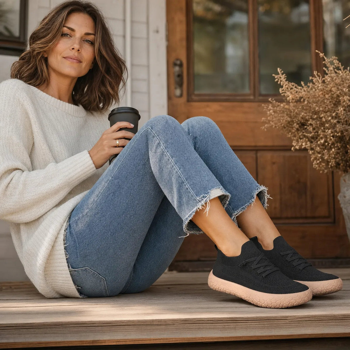Damen Strick Slip-On Sneaker mit dicker Polstersohle