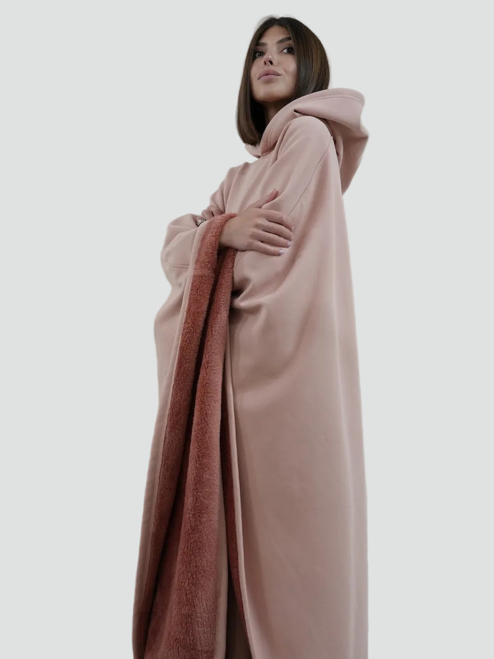 Kuscheliger Poncho Überwurf mit Kapuze und weichem Fleece