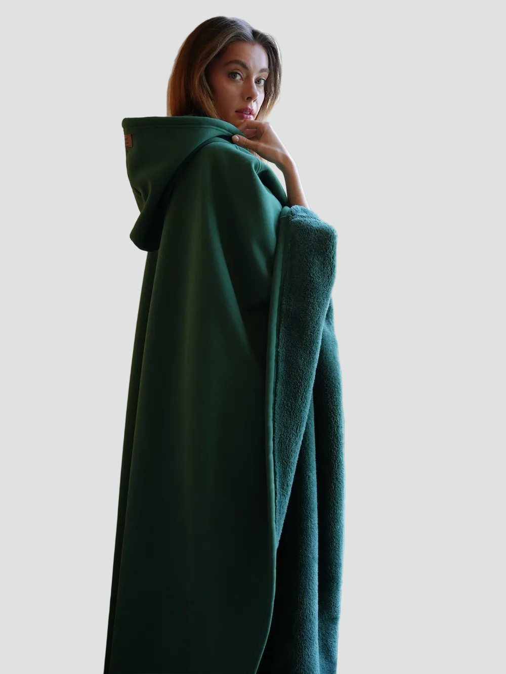 Kuscheliger Poncho Überwurf mit Kapuze und weichem Fleece