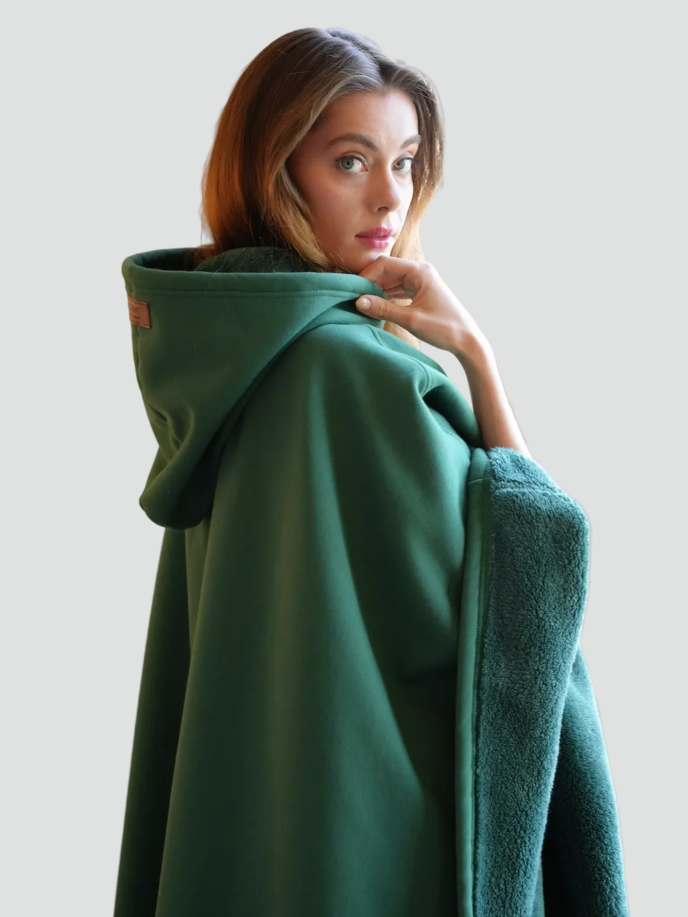 Kuscheliger Poncho Überwurf mit Kapuze und weichem Fleece