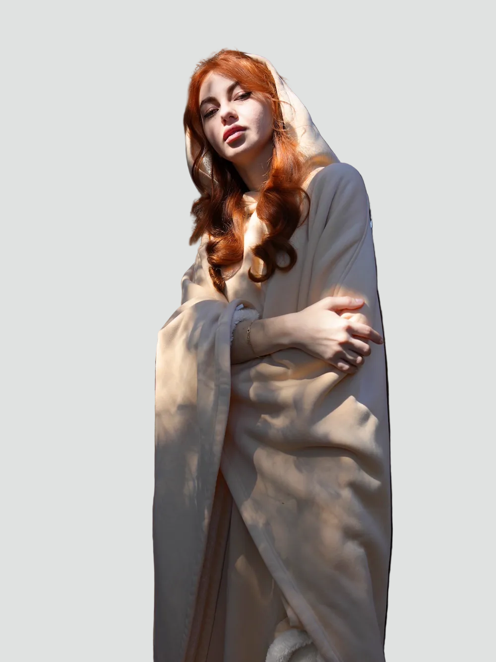 Kuscheliger Poncho Überwurf mit Kapuze und weichem Fleece