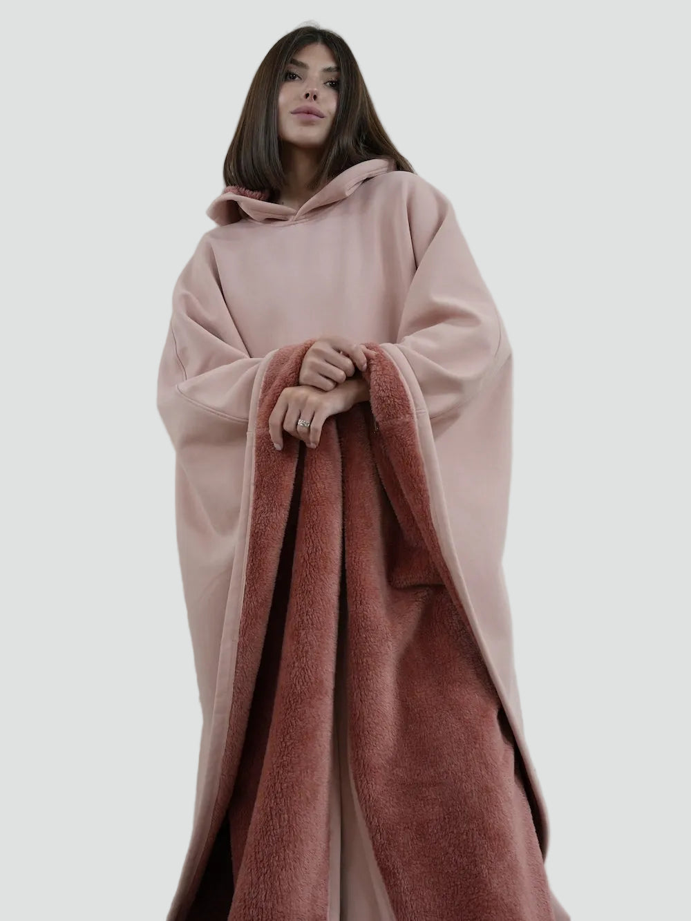 Kuscheliger Poncho Überwurf mit Kapuze und weichem Fleece