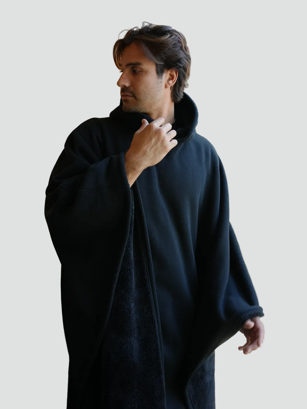 Kuscheliger Poncho Überwurf mit Kapuze und weichem Fleece