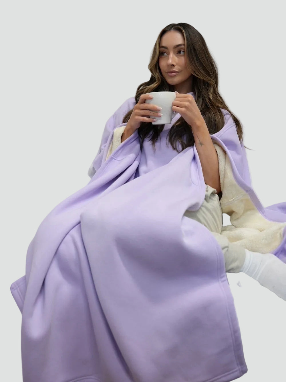 Kuscheliger Poncho Überwurf mit Kapuze und weichem Fleece