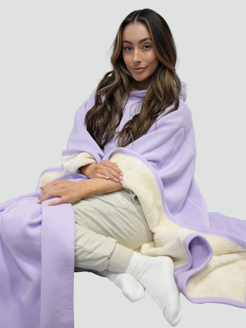 Kuscheliger Poncho Überwurf mit Kapuze und weichem Fleece