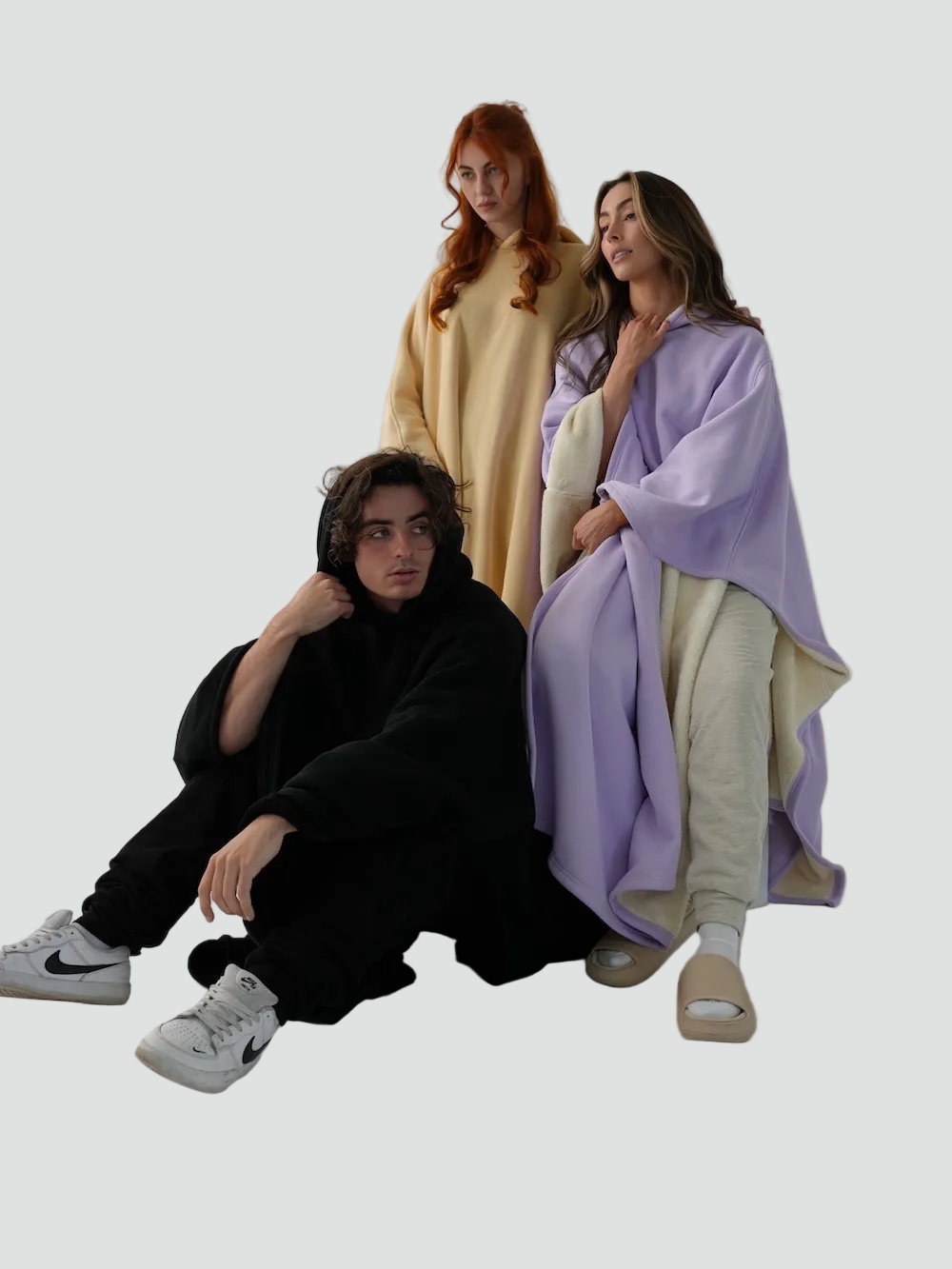 Kuscheliger Poncho Überwurf mit Kapuze und weichem Fleece