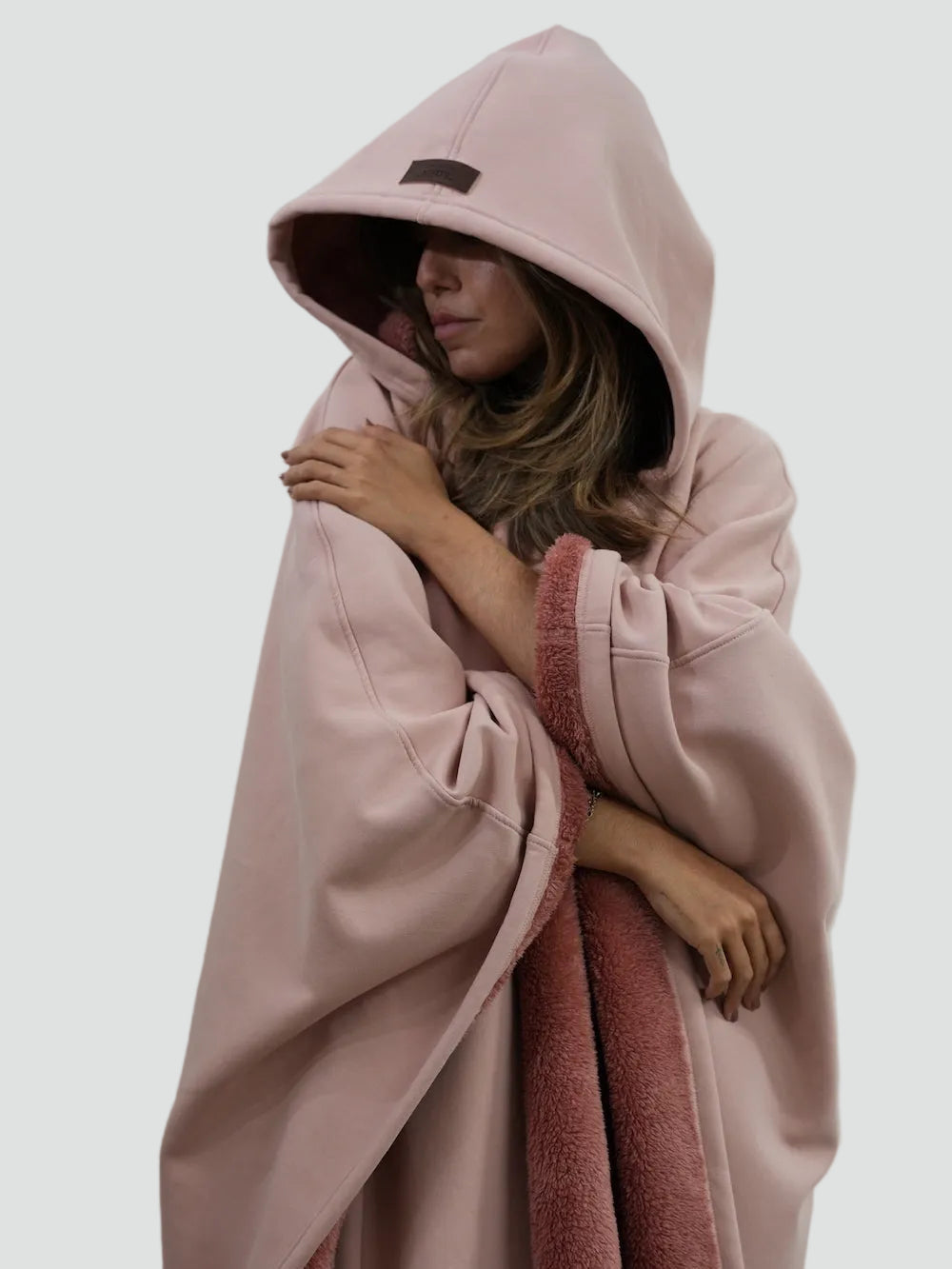 Kuscheliger Poncho Überwurf mit Kapuze und weichem Fleece