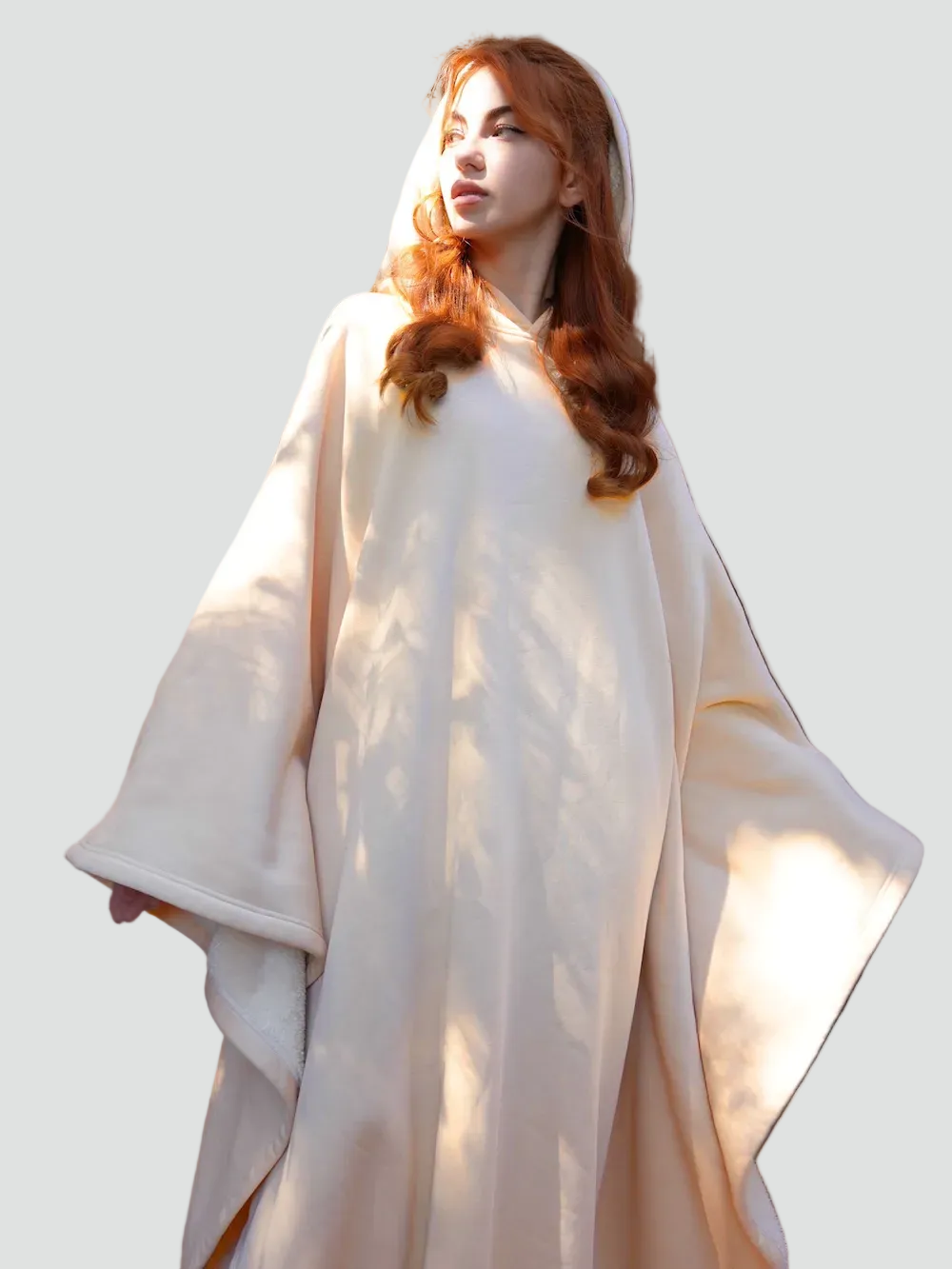 Kuscheliger Poncho Überwurf mit Kapuze und weichem Fleece