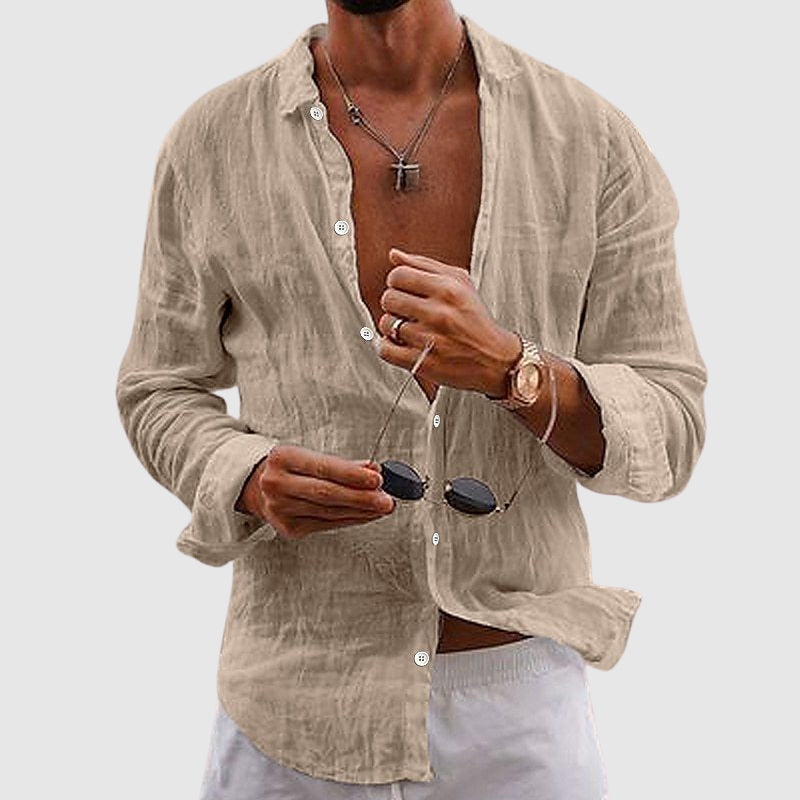 Leinenhemd Herren Casual – Leichtes Sommerhemd mit offenem Kragen