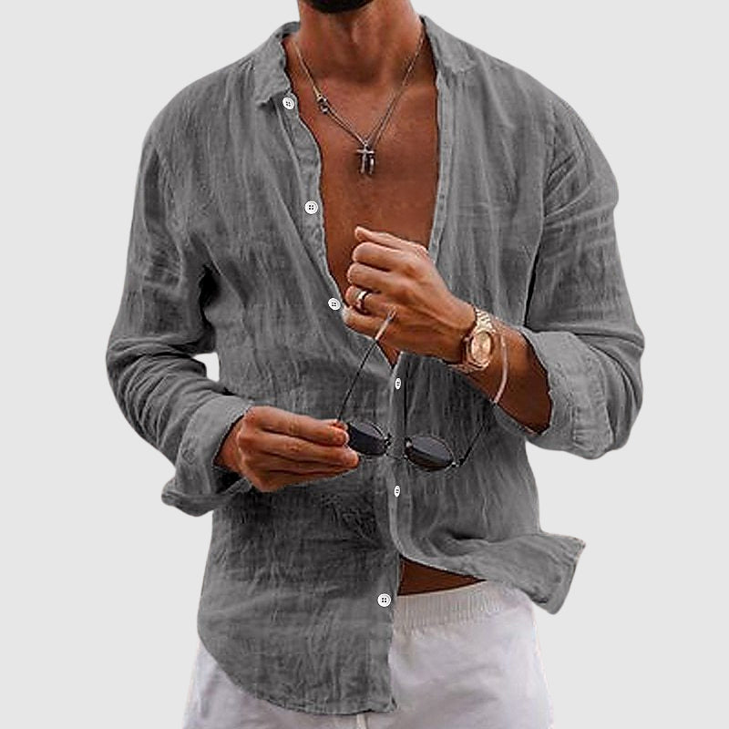 Leinenhemd Herren Casual – Leichtes Sommerhemd mit offenem Kragen