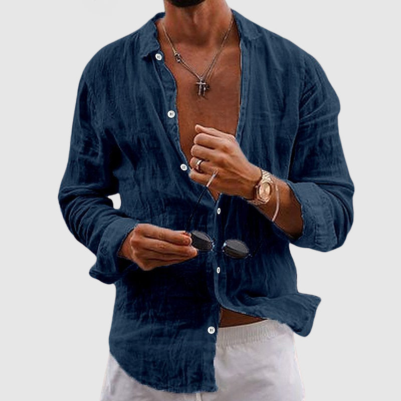 Leinenhemd Herren Casual – Leichtes Sommerhemd mit offenem Kragen