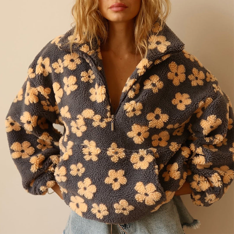 Damen Sherpa Hoodie Mit Blumendetails