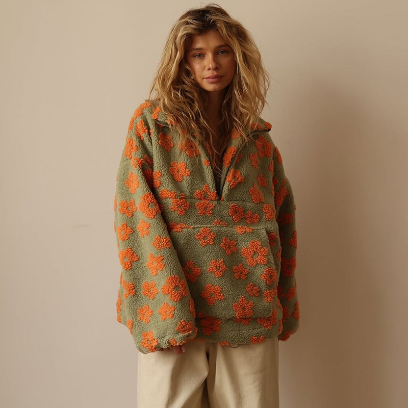 Damen Sherpa Hoodie Mit Blumendetails