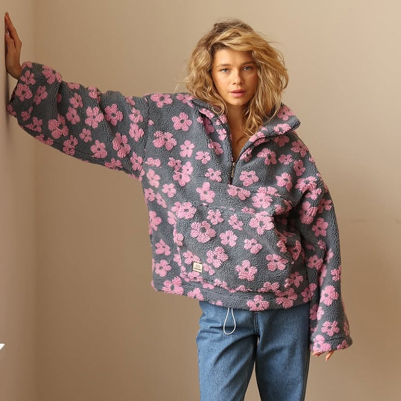 Damen Sherpa Hoodie Mit Blumendetails