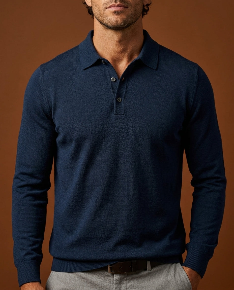 Herren Langarm Strickpolo Aus Weichem Feinstrick