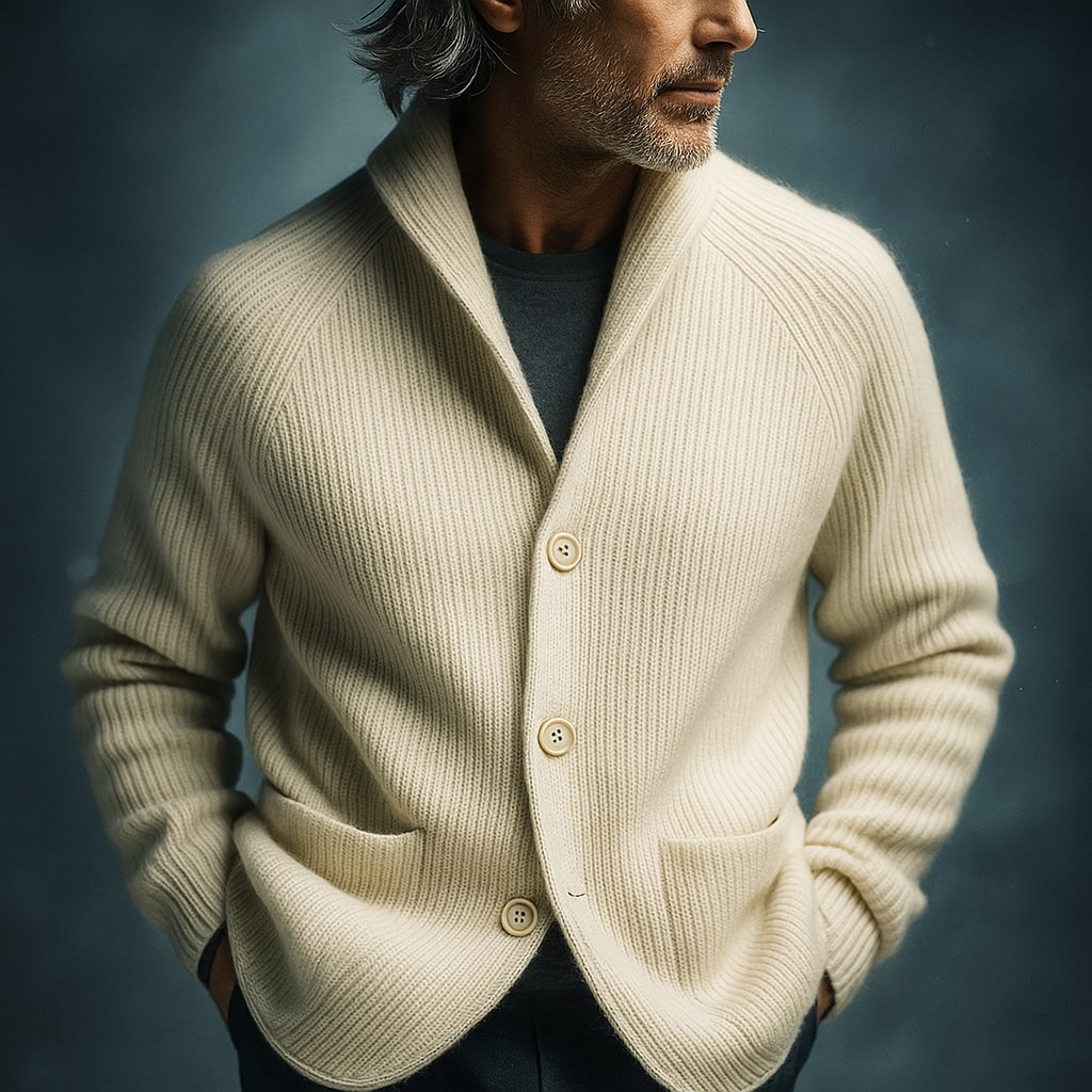 Gerippter Strickcardigan Mit Schalkragen
