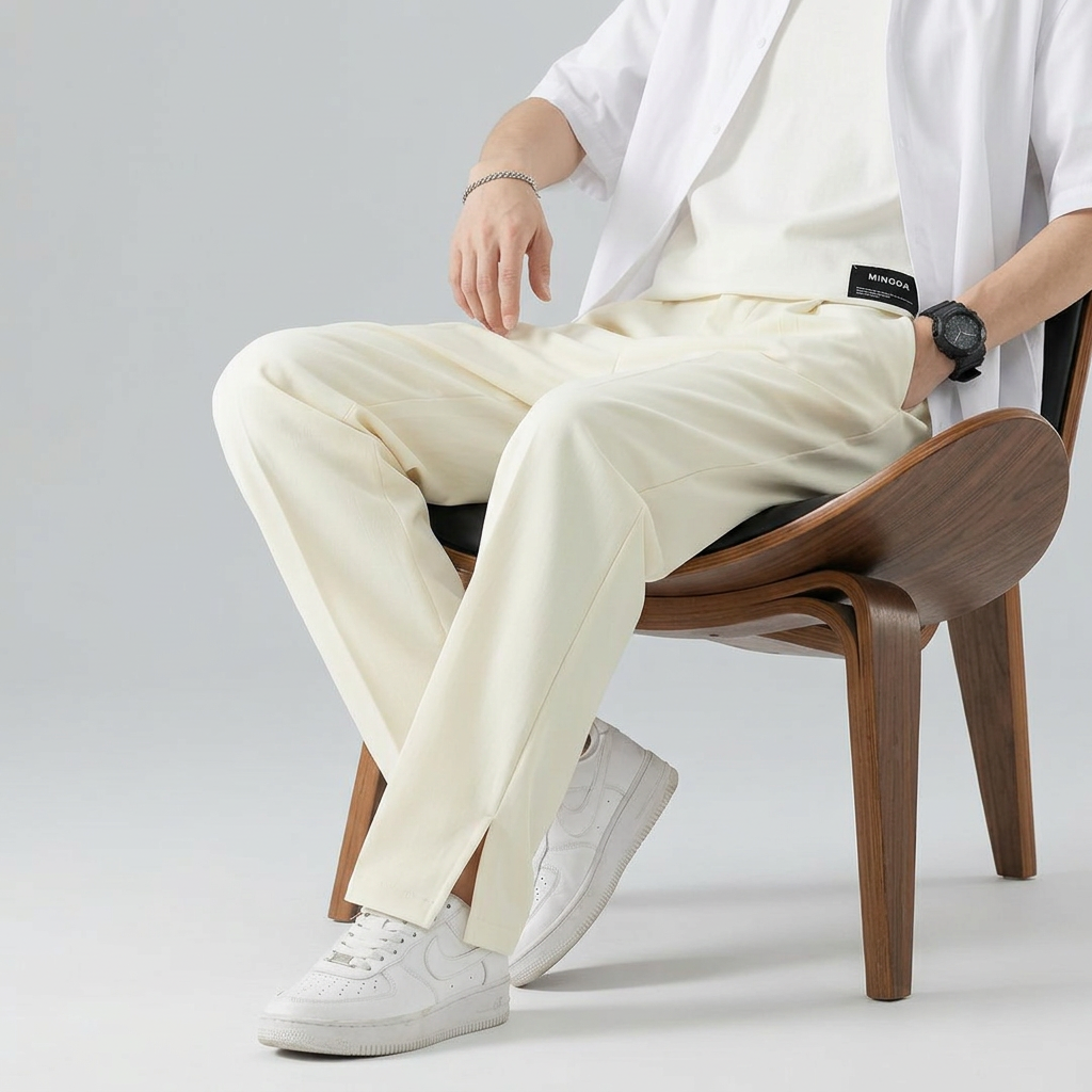 Stoffhose Herren Gerader Schnitt – Bundfaltenhose mit Frontnähten