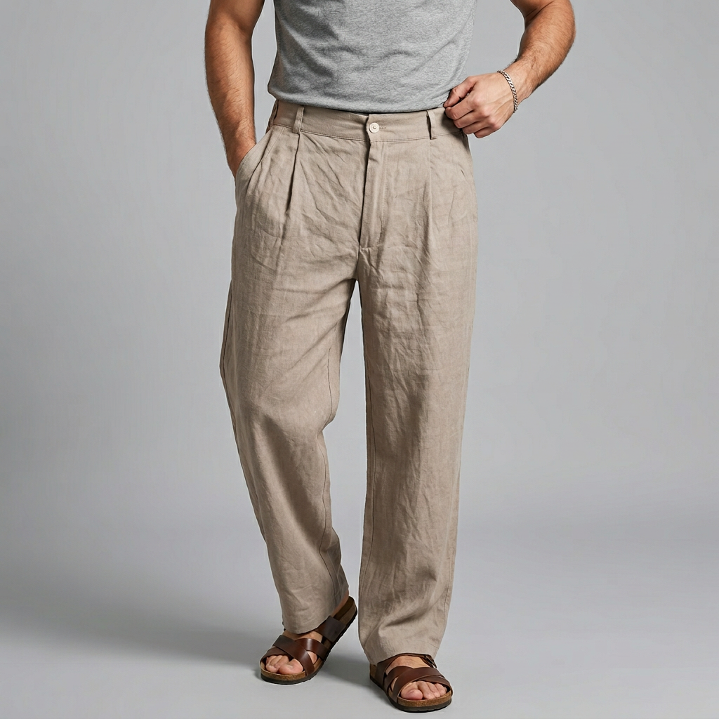 Weite Hose Herren – Wide Leg Stoffhose mit Knopfbund