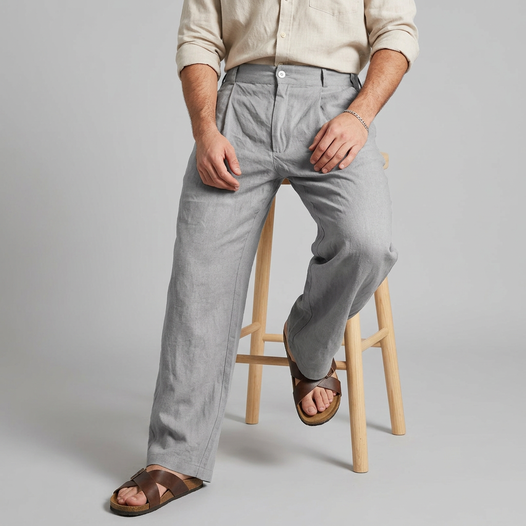 Weite Hose Herren – Wide Leg Stoffhose mit Knopfbund