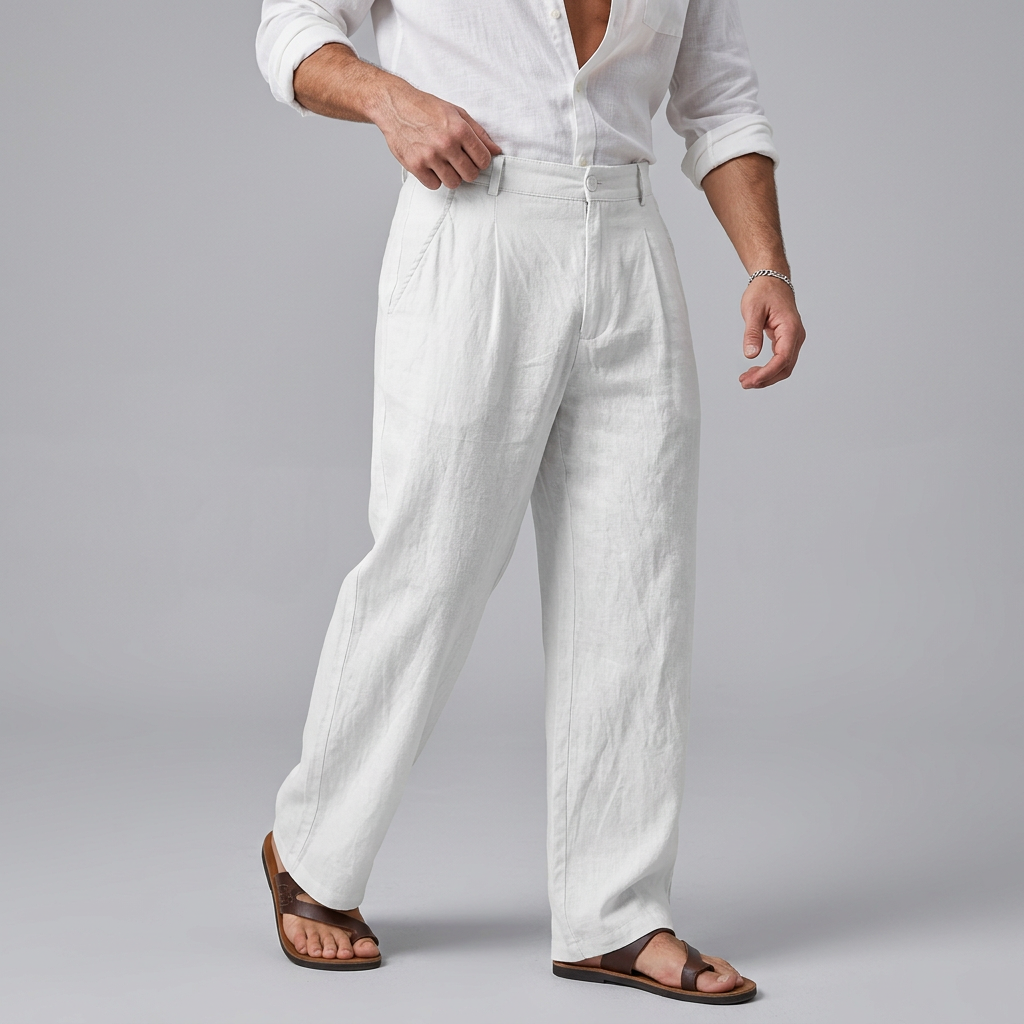 Weite Hose Herren – Wide Leg Stoffhose mit Knopfbund