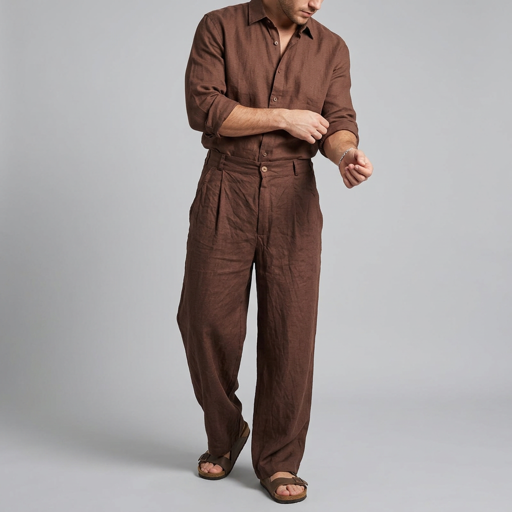 Weite Hose Herren – Wide Leg Stoffhose mit Knopfbund