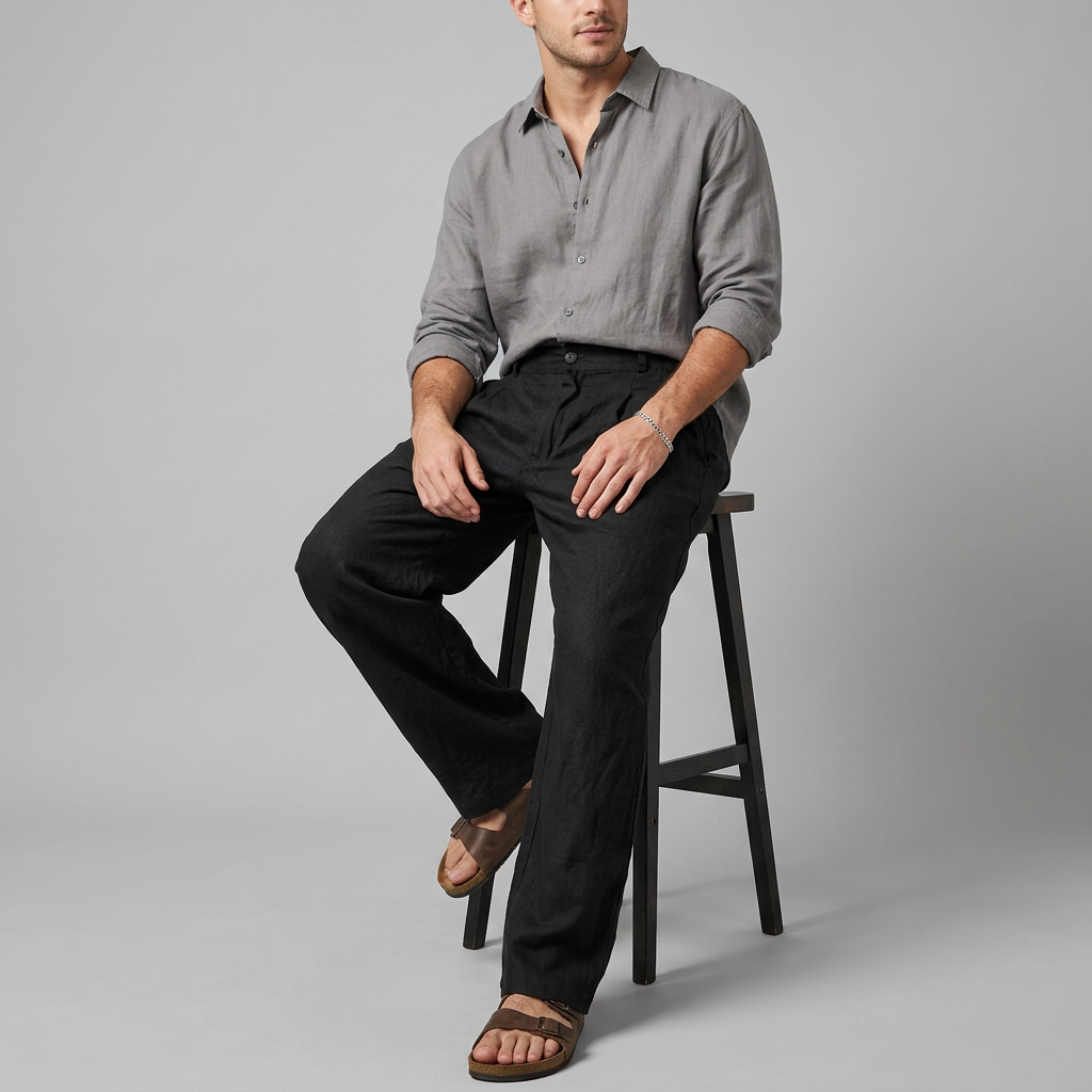 Weite Hose Herren – Wide Leg Stoffhose mit Knopfbund