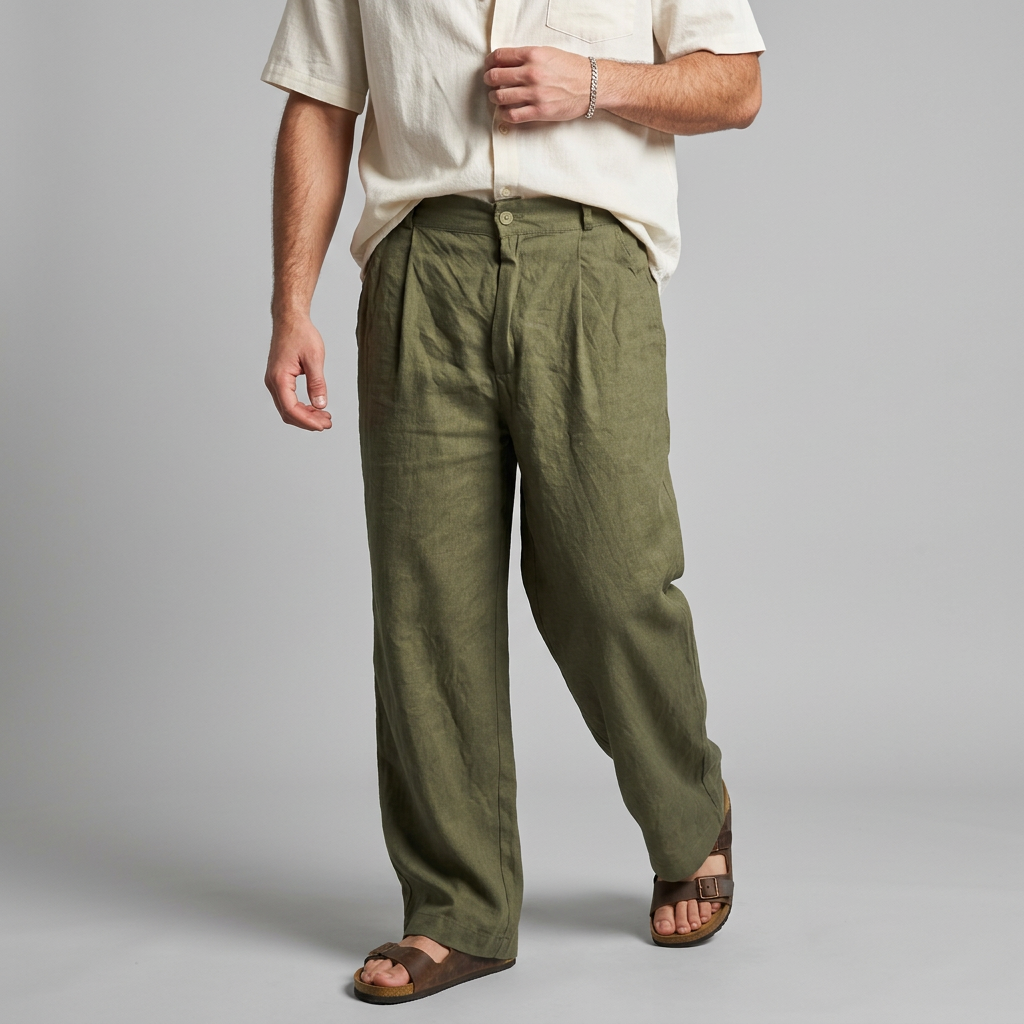 Weite Hose Herren – Wide Leg Stoffhose mit Knopfbund