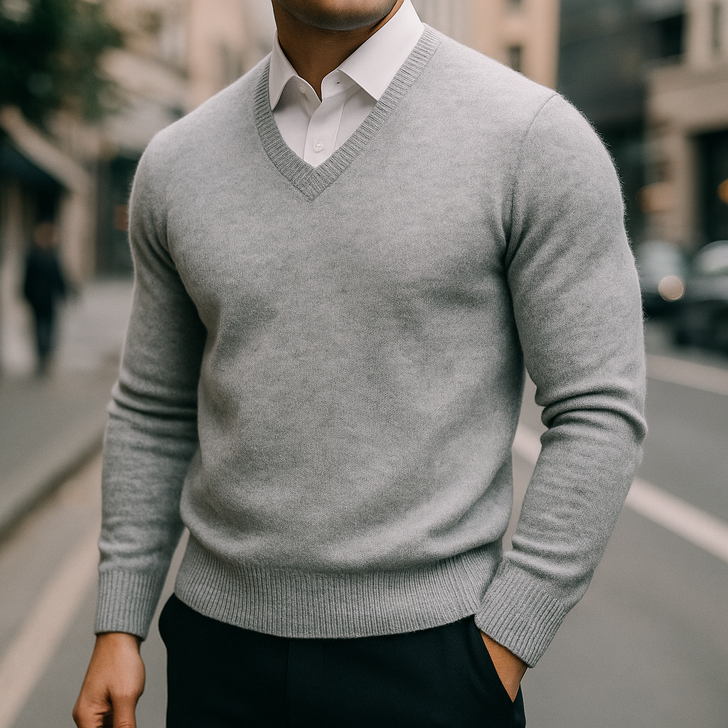 Pull-over léger en laine mérinos avec col en V pour homme