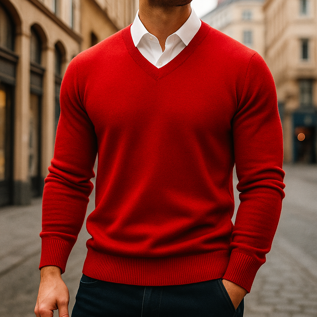 Pull-over léger en laine mérinos avec col en V pour homme