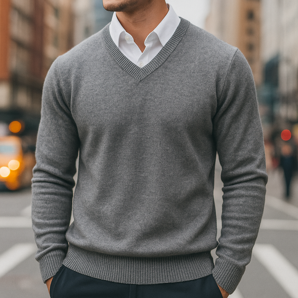 Pull-over léger en laine mérinos avec col en V pour homme