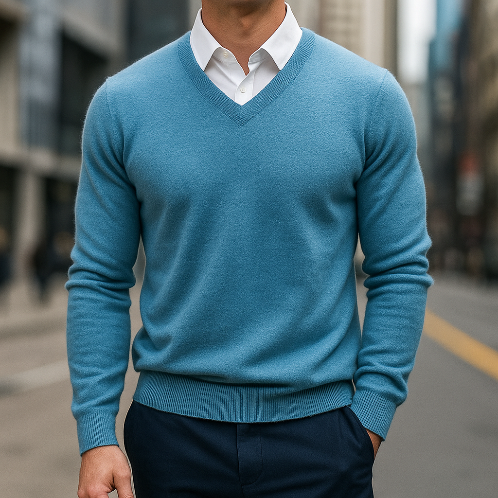 Pull-over léger en laine mérinos avec col en V pour homme