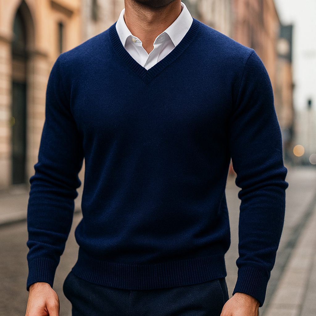Pull-over léger en laine mérinos avec col en V pour homme