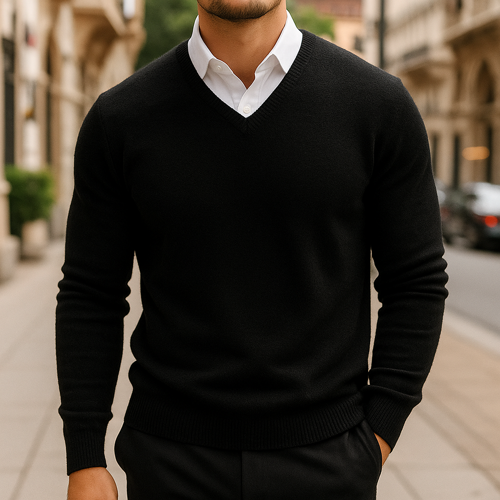 Pull-over léger en laine mérinos avec col en V pour homme