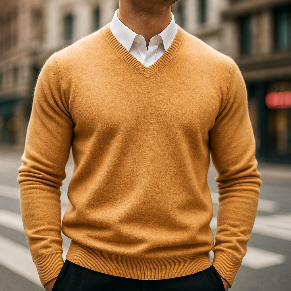 Pull-over léger en laine mérinos avec col en V pour homme