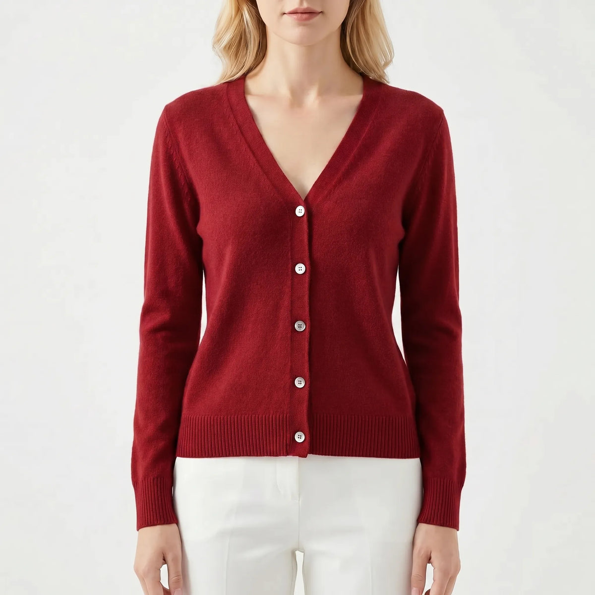 Lockere Feinstrick-Strickjacke mit tiefem V-Ausschnitt