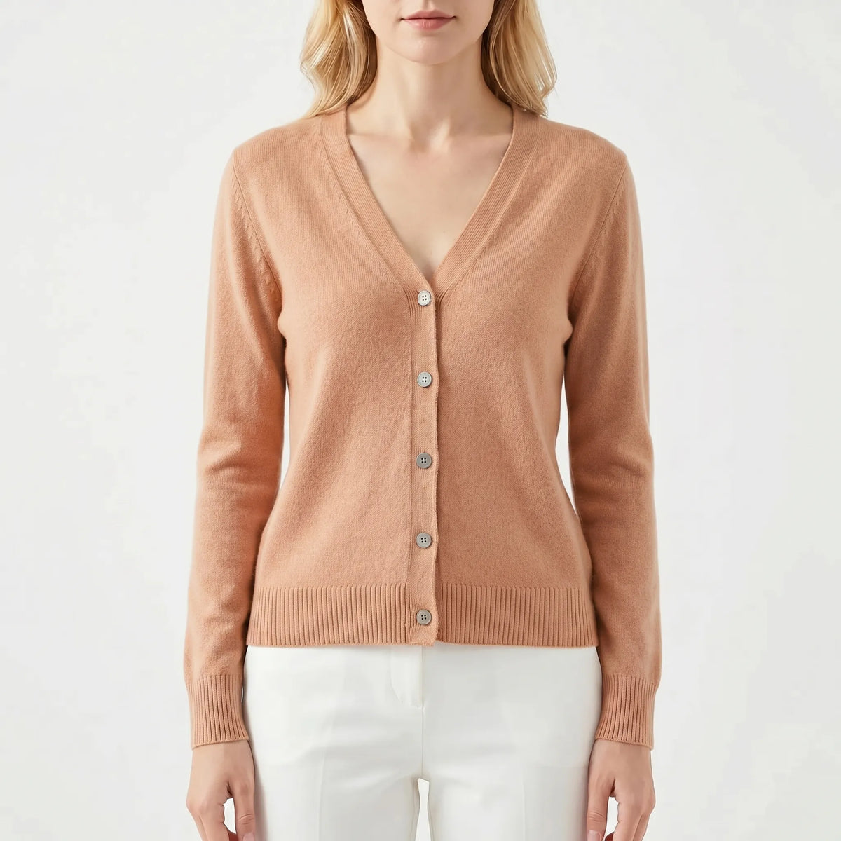 Lockere Feinstrick-Strickjacke mit tiefem V-Ausschnitt