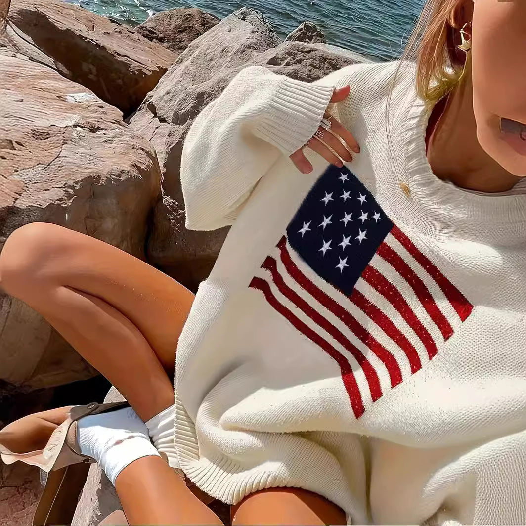 Damen Strickpullover mit Flaggenmotiv