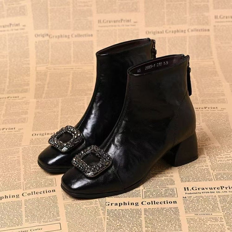 Eckige Damen Stiefeletten Mit Blockabsatz