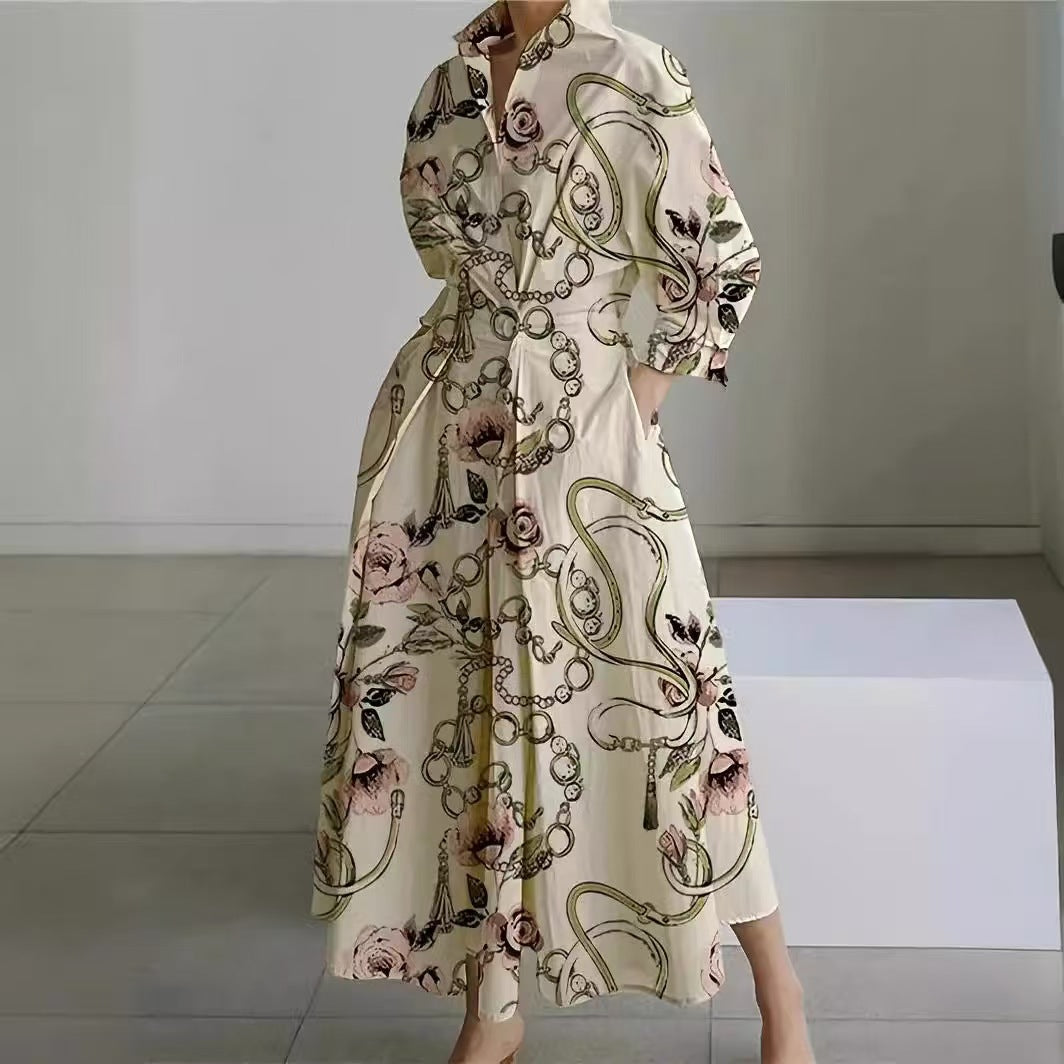 Damen Maxikleid Mit Wickeloptik Und Hemdkragen