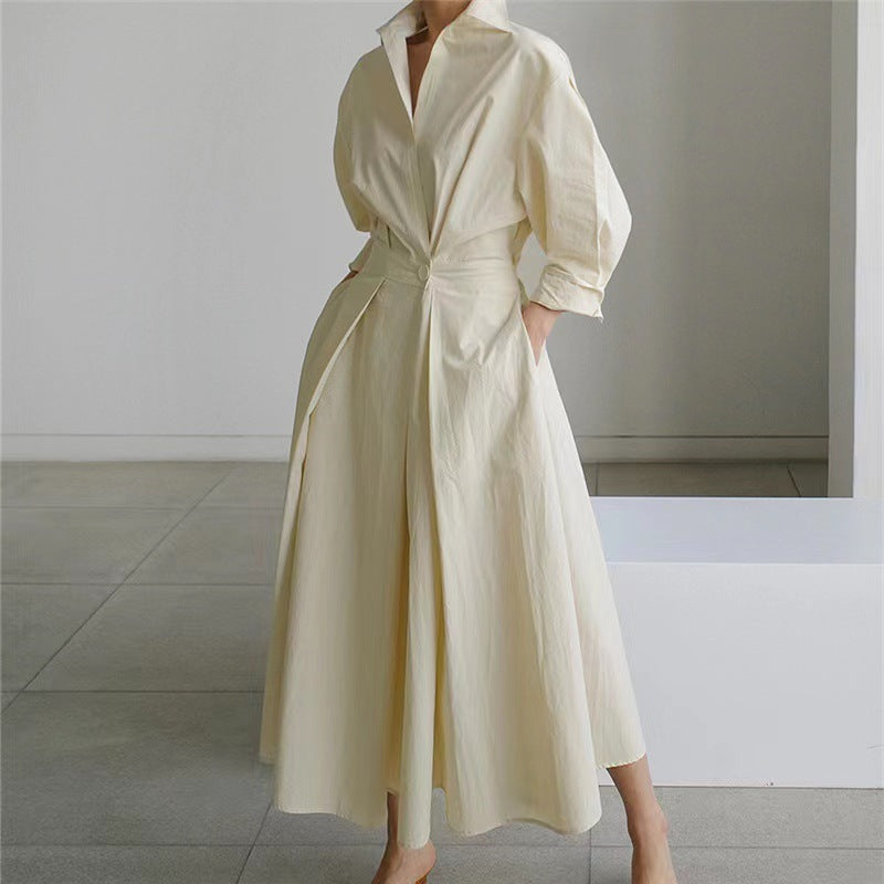 Damen Maxikleid Mit Wickeloptik Und Hemdkragen