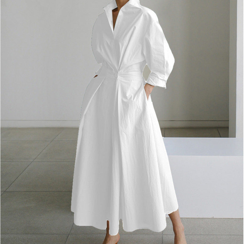 Damen Maxikleid Mit Wickeloptik Und Hemdkragen