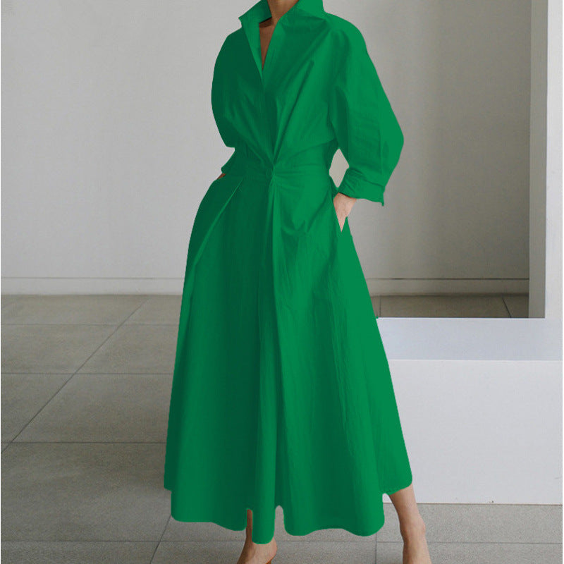 Damen Maxikleid Mit Wickeloptik Und Hemdkragen