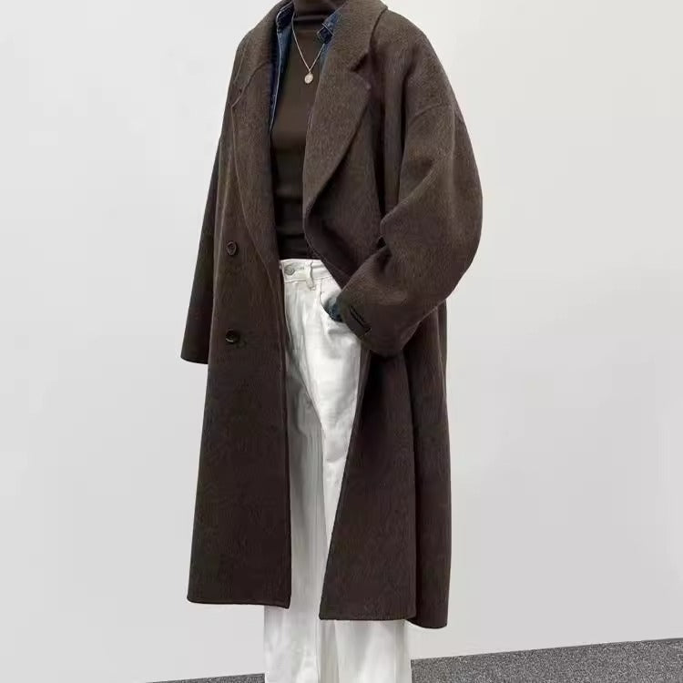 Oversize Damen Wollmantel mit Weitem Revers