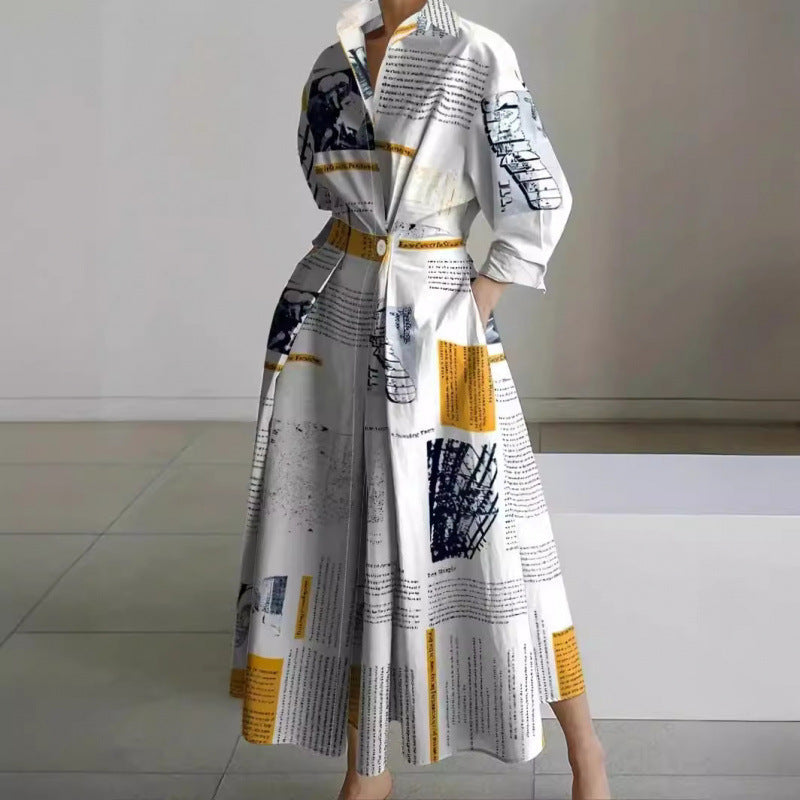 Damen Maxikleid Mit Wickeloptik Und Hemdkragen