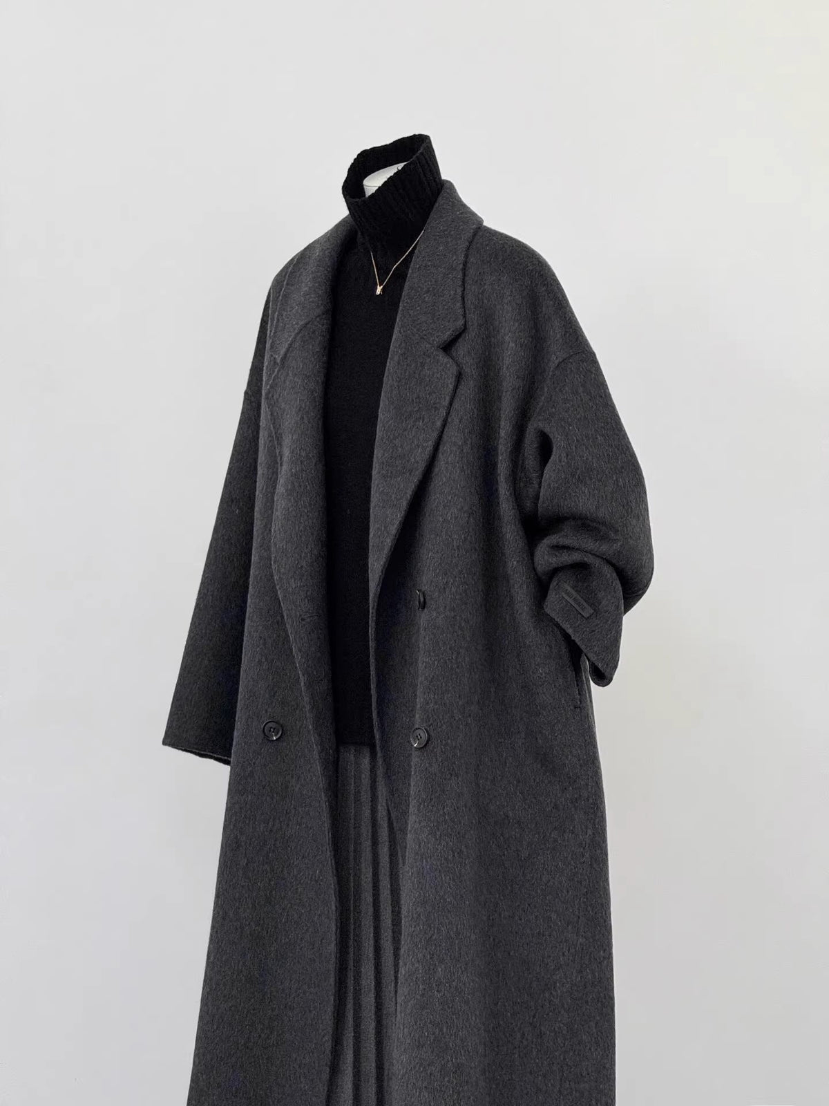 Oversize Damen Wollmantel mit Weitem Revers