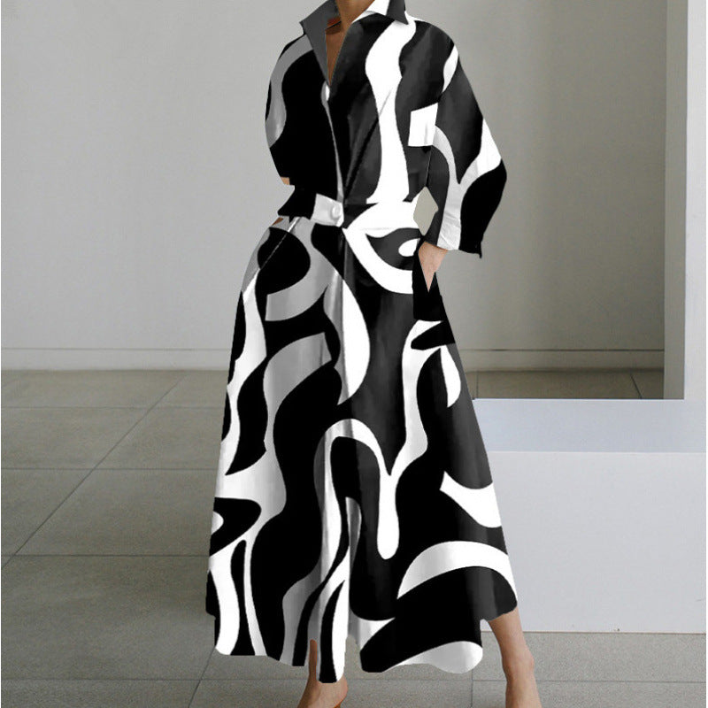 Damen Maxikleid Mit Wickeloptik Und Hemdkragen