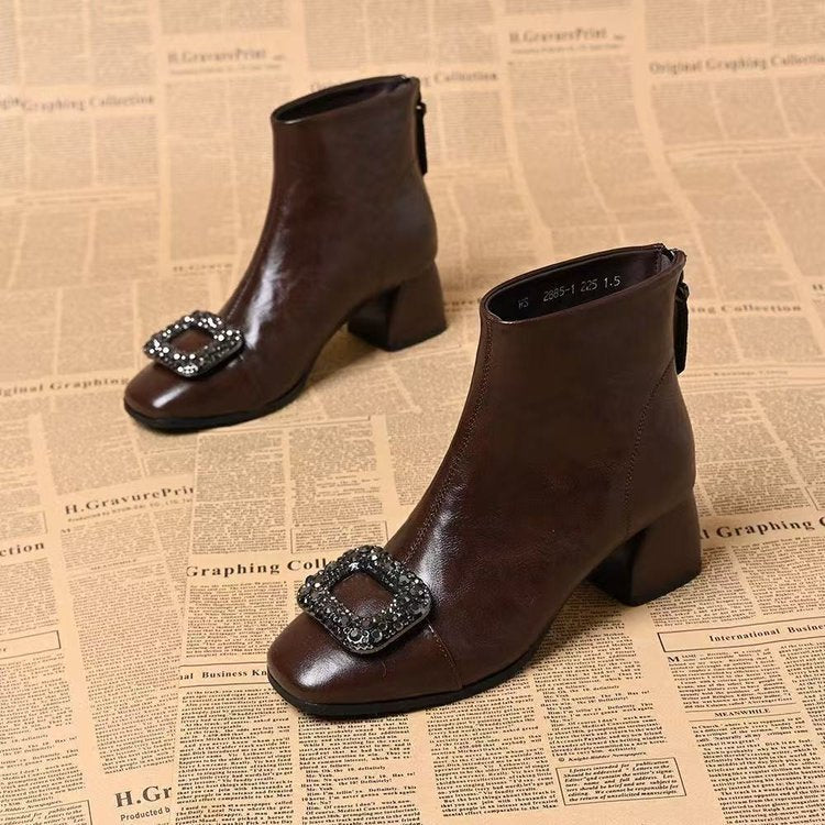 Eckige Damen Stiefeletten Mit Blockabsatz