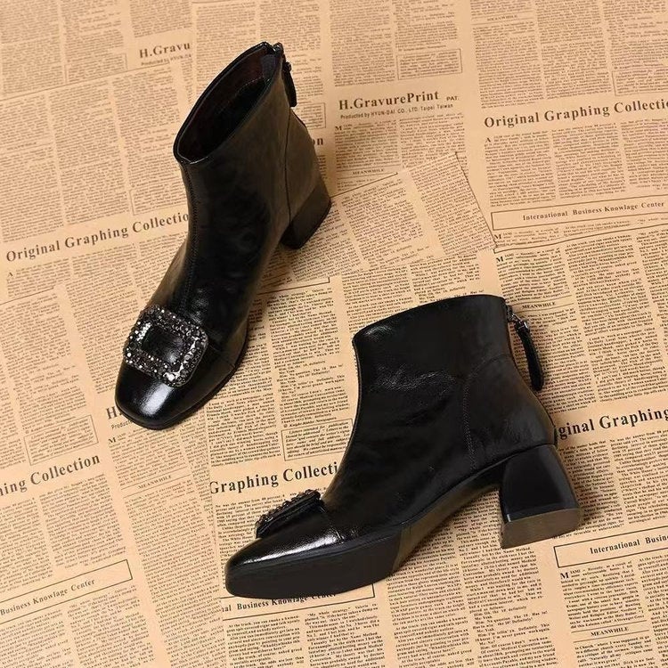 Eckige Damen Stiefeletten Mit Blockabsatz