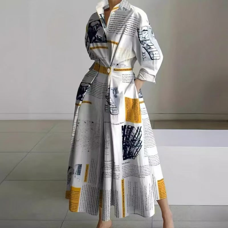 Damen Maxikleid Mit Wickeloptik Und Hemdkragen